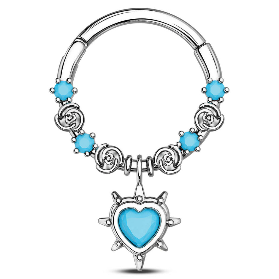 16G Teardrop Septum Ring 8/10mm Helix Earring Blue CZ Daith Ring V