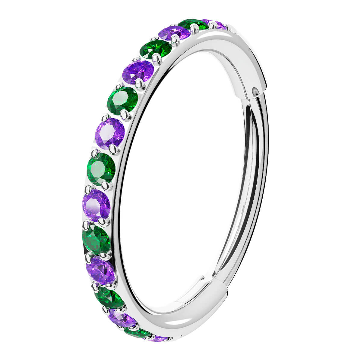 green and purple small hoop nose ring