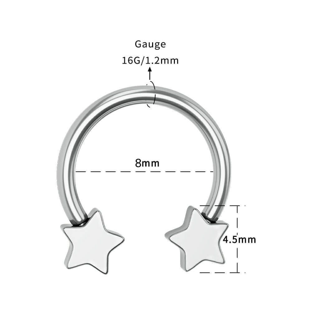 16G Titanium Five-star Shaped Horseshoe Ring