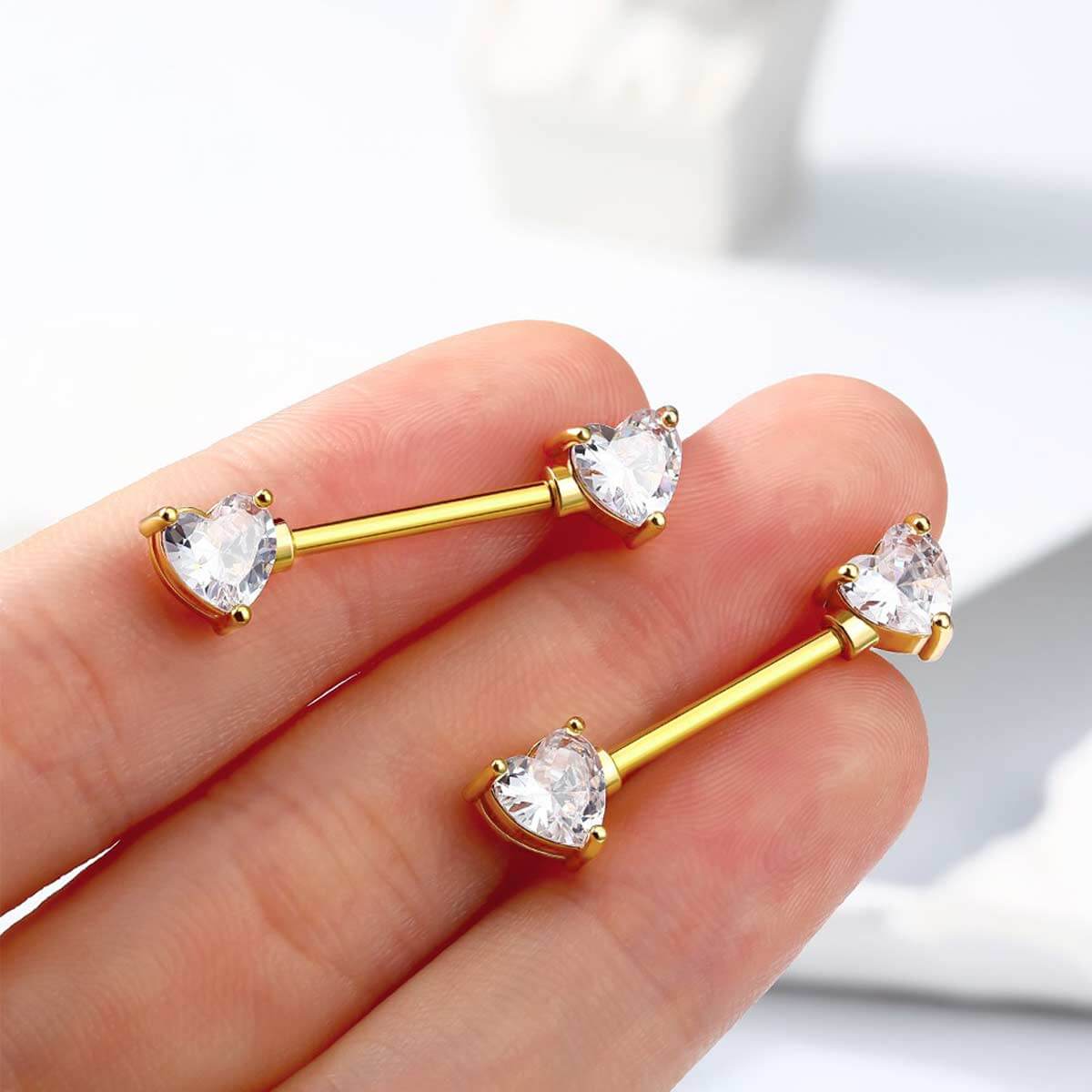 14G Heart Clear CZ Titanium Nipple Jewelry