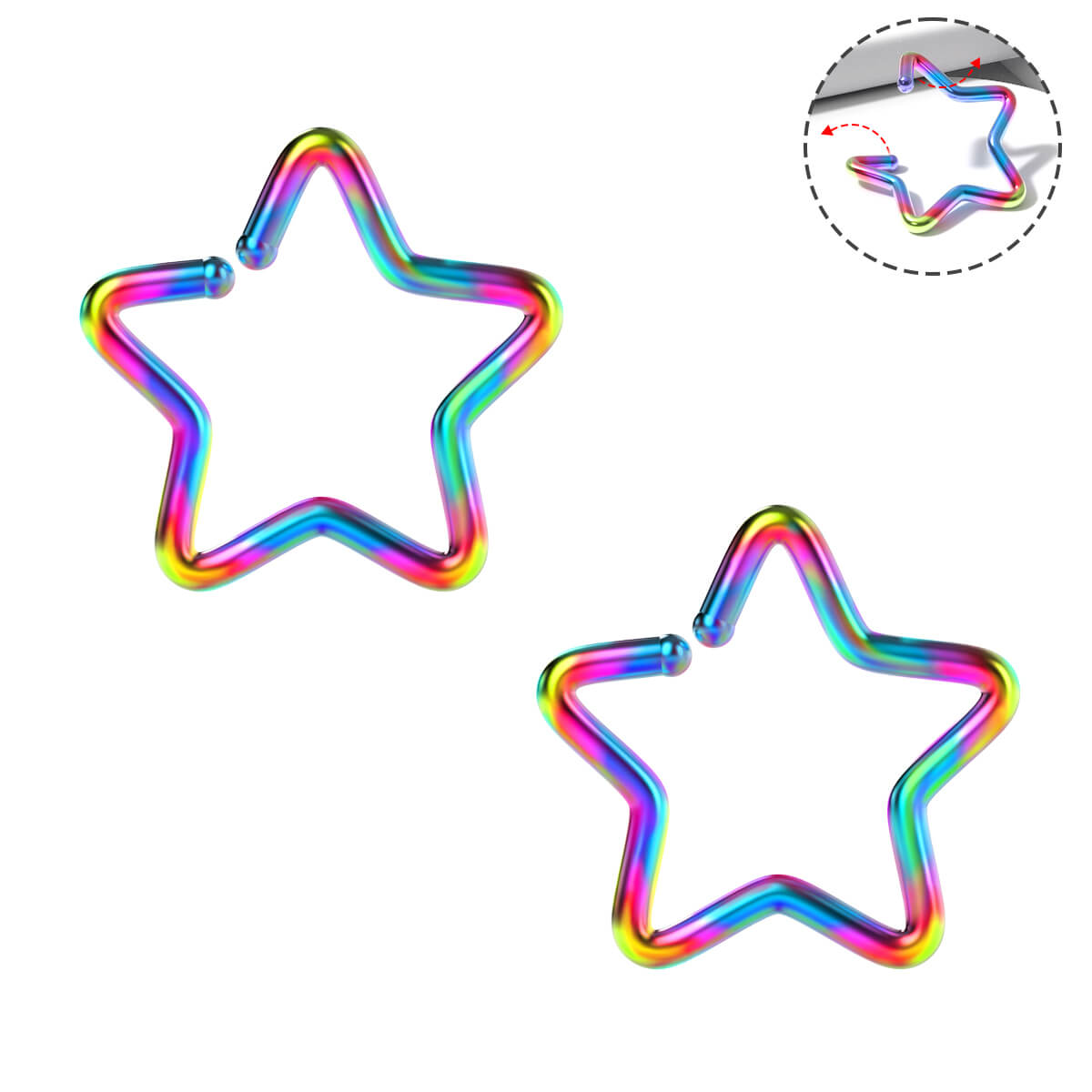 rainbow star nose ring 