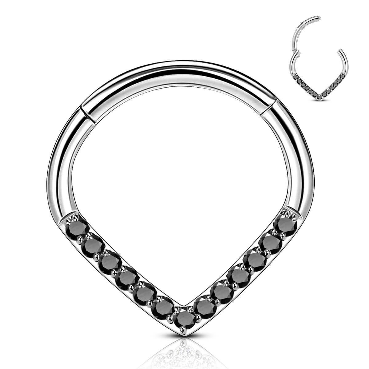 16G 8/10mm Clear CZ V-shape Titanium Septum Ring