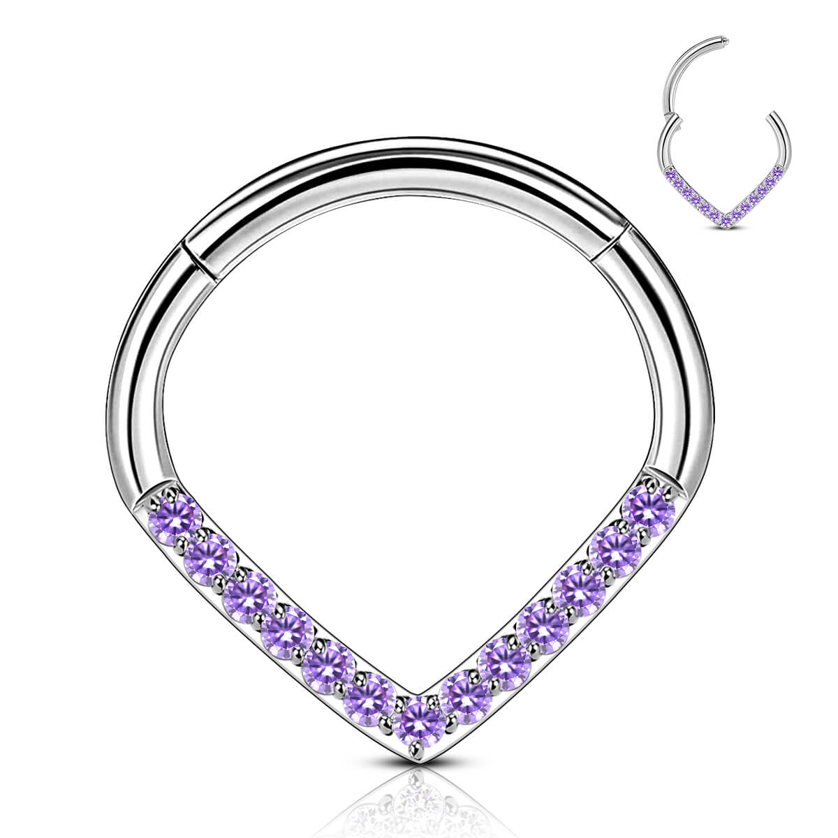 16G 8/10mm Clear CZ V-shape Titanium Septum Ring