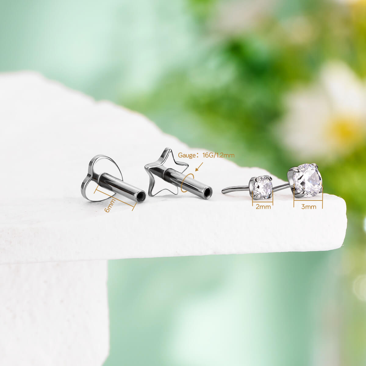 Titanium Threadless Prong CZ Star Heart Flat Back Cartilage Stud Mantis Piercing Stud