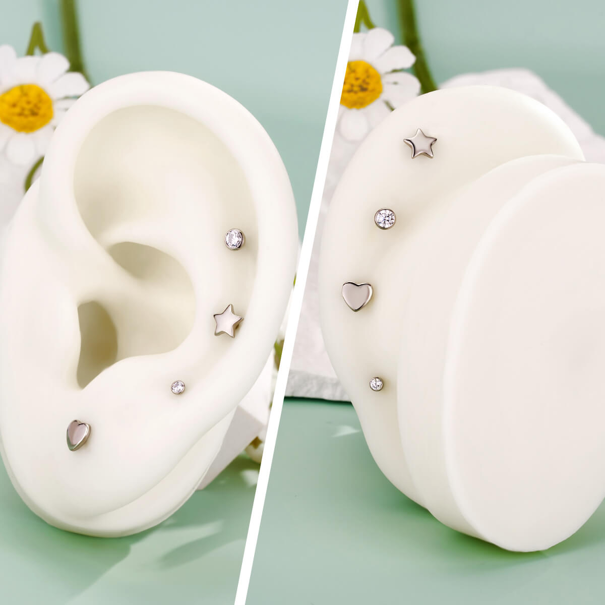 Threadless Bezel CZ Star Heart Flat Back Cartilage Stud Mantis Piercing Nose Jewelry