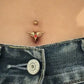 14G Red Gems Wings Belly Button Ring