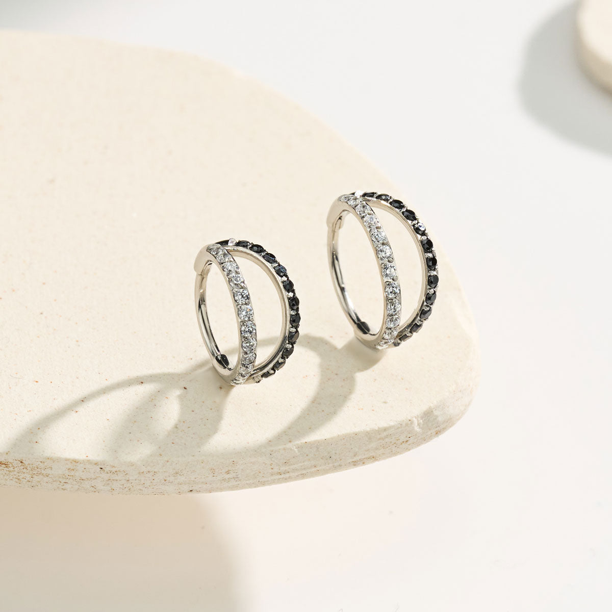 Black & Clear CZ Double Row Nose Ring