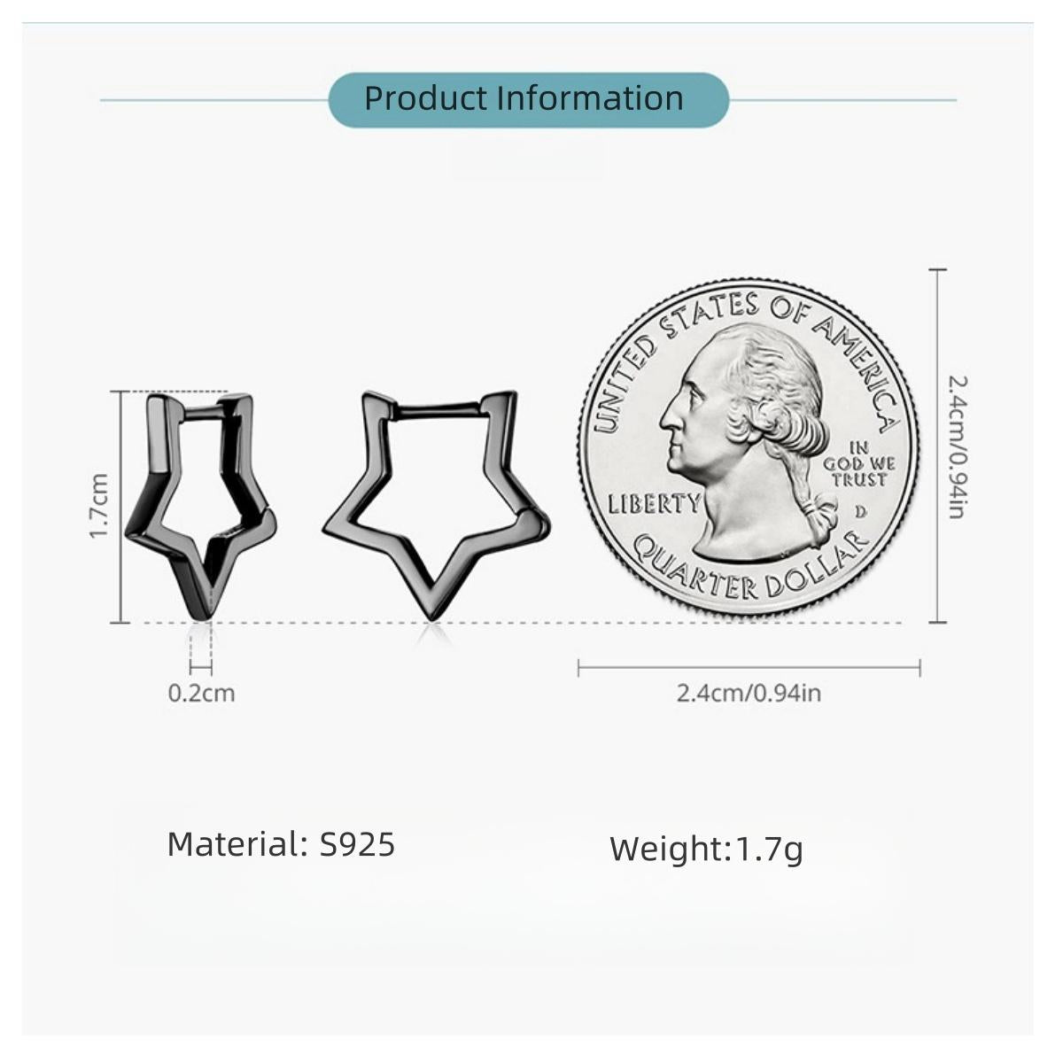 2PCS S925 Sterling Silver Star Hoop Earring