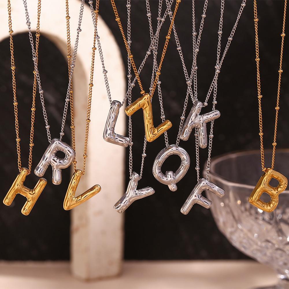 Bubble Chunky Initial Letter Pendant Necklace