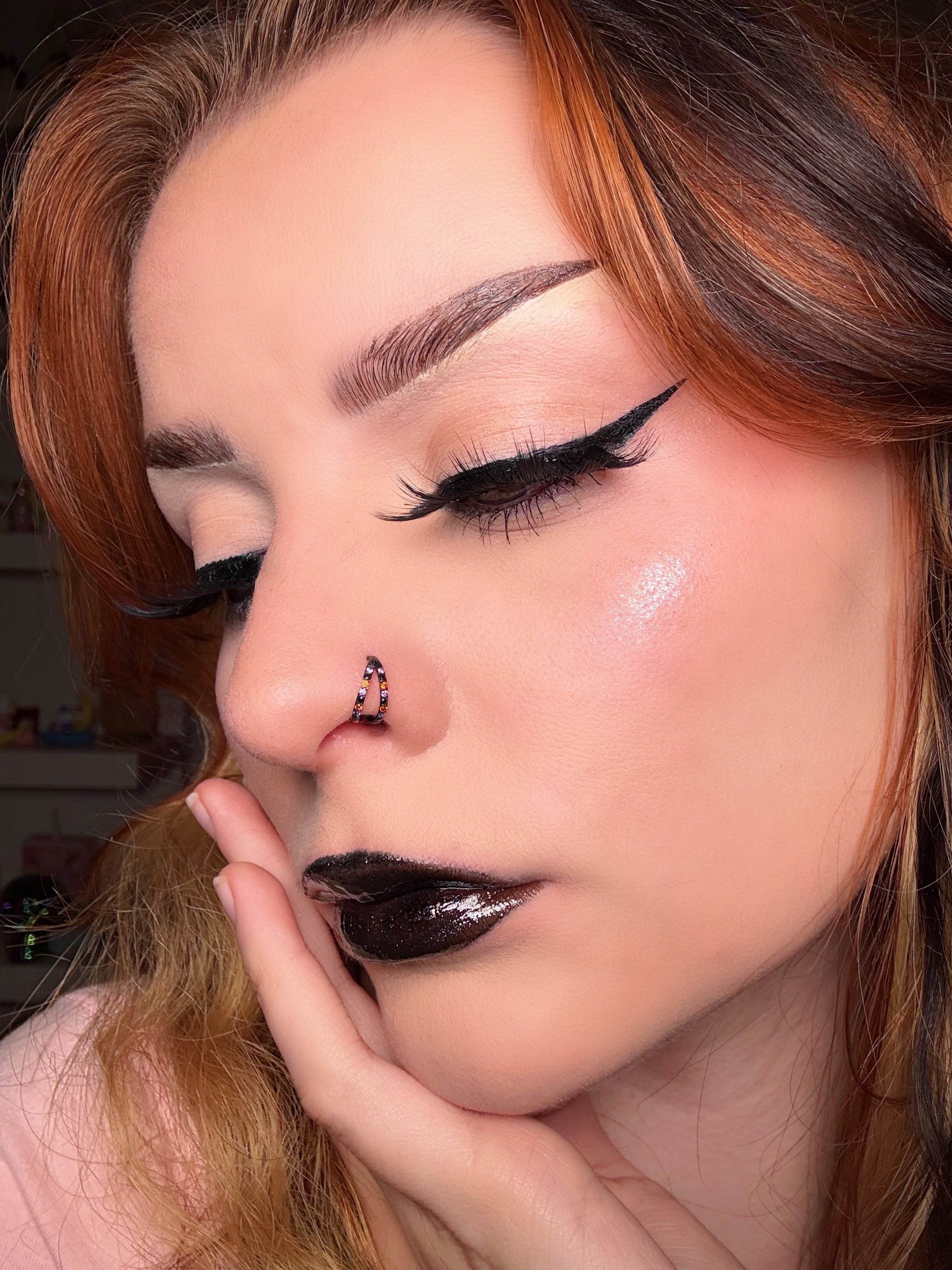 20G Red Black Double Hoop Halloween Nose Ring