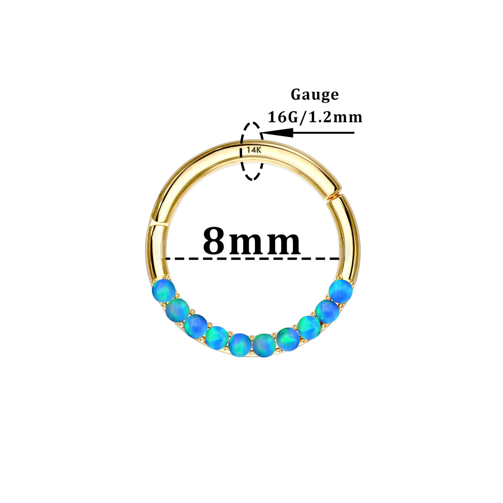 14K Gold Cartilage Hoop 16G Blue Opal Segment Septum Rings - OUFER BODY JEWELRY 