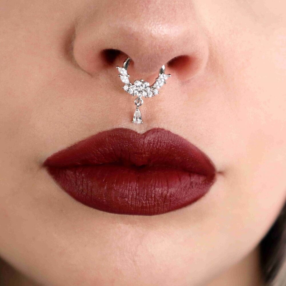 16G Luxurious CZ Dangle Hinged Segment Septum Ring Helix Earrings