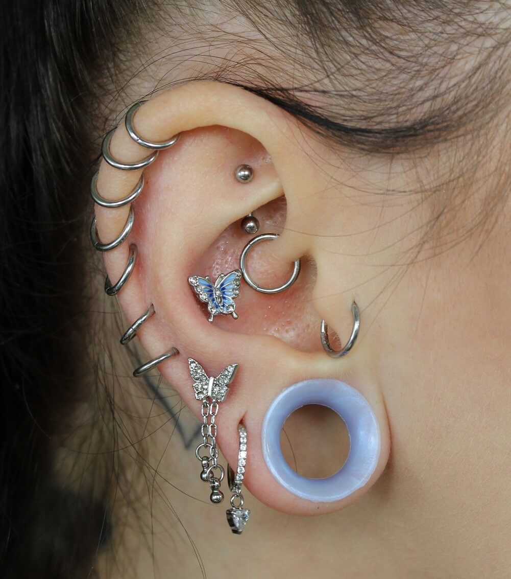 16G Blue Butterfly Cartilage Helix Stud