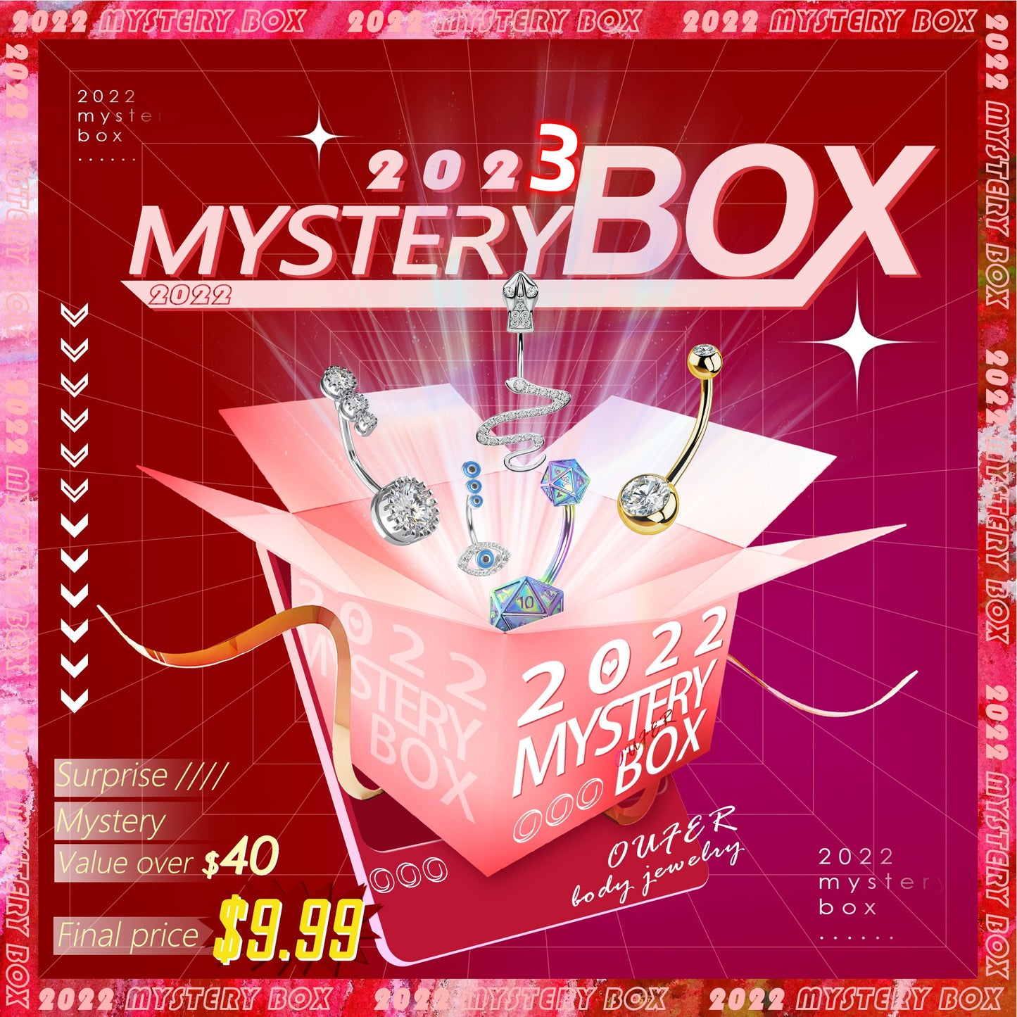 OUFER Mystery Box, Boxes Random, Lucky Gift Box for 5 PCS Belly Rings
