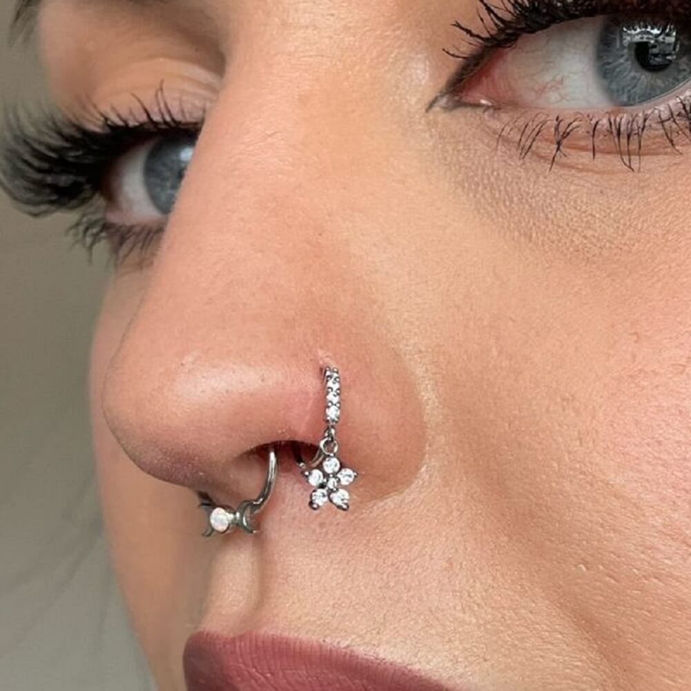 20G Flower Dangle Nose Ring Helix Earrings