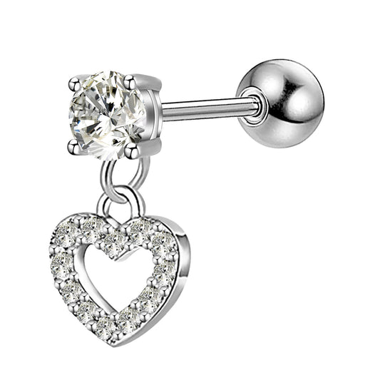 16G Heart Dangle Clear CZ Helix Stud - OUFER BODY JEWELRY 