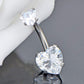 14G Solid Crystal CZ Silver and Rose Gold Belly Button Ring - OUFER BODY JEWELRY 