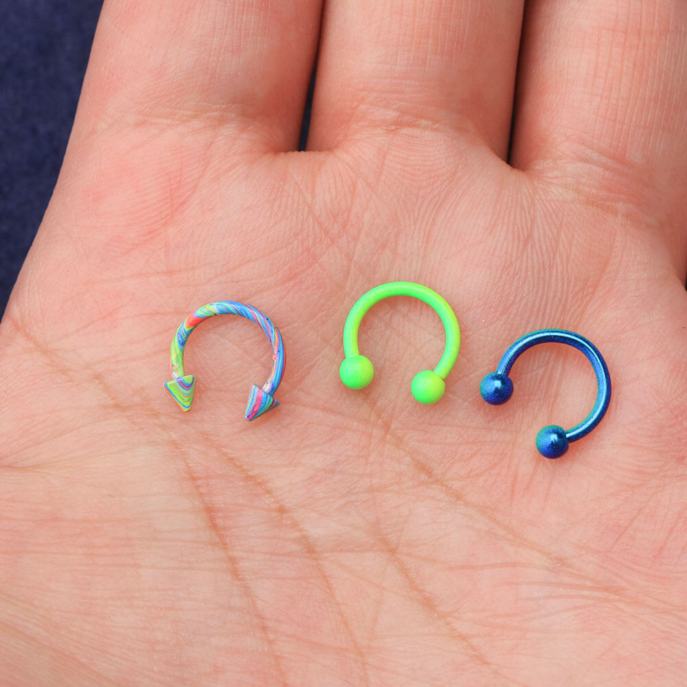 6 Stück 16G Spike und Ball Circular Barbell Septum Ring Pack