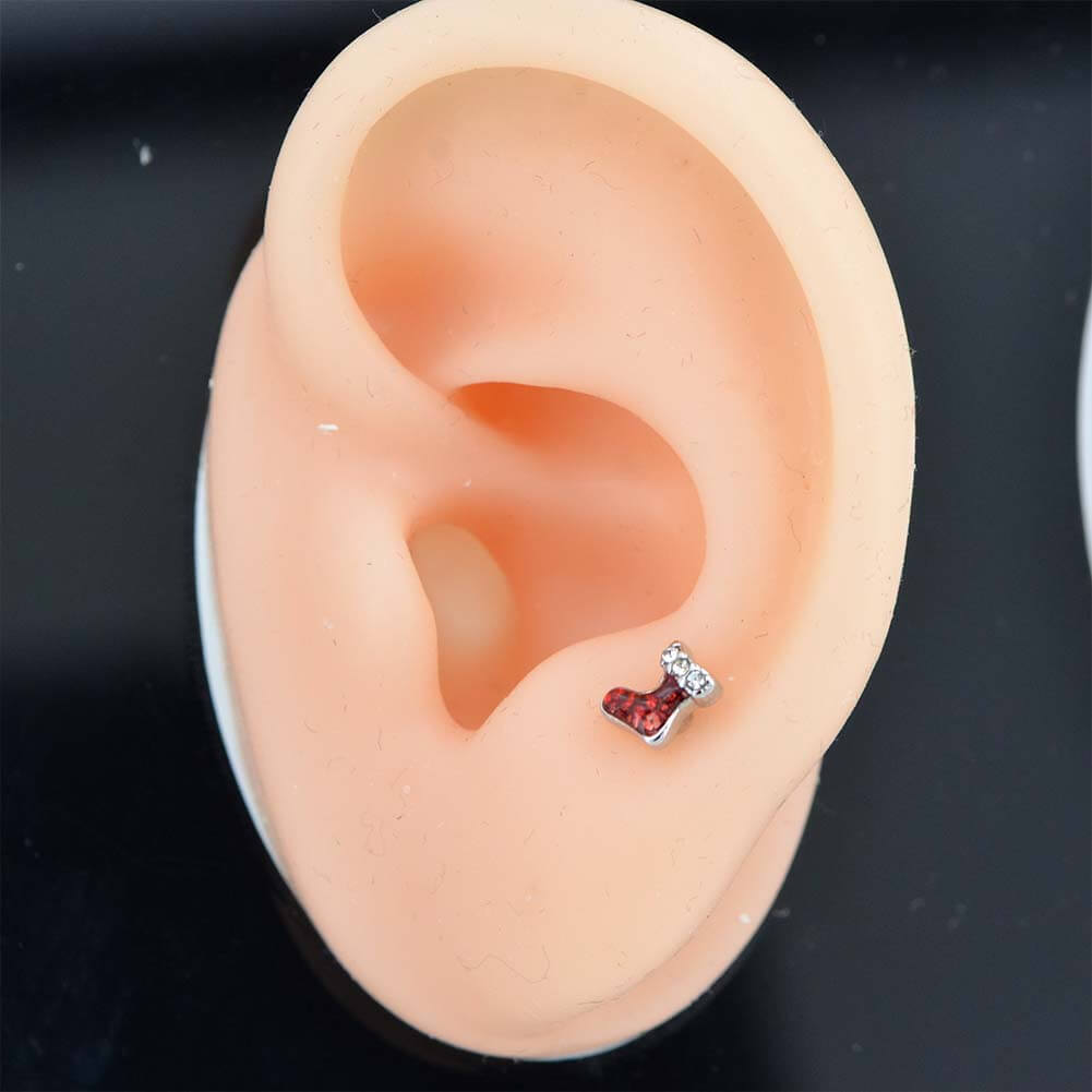 16G Christmas Red Boot Helix Tragus Cartilage Stud - OUFER BODY JEWELRY 