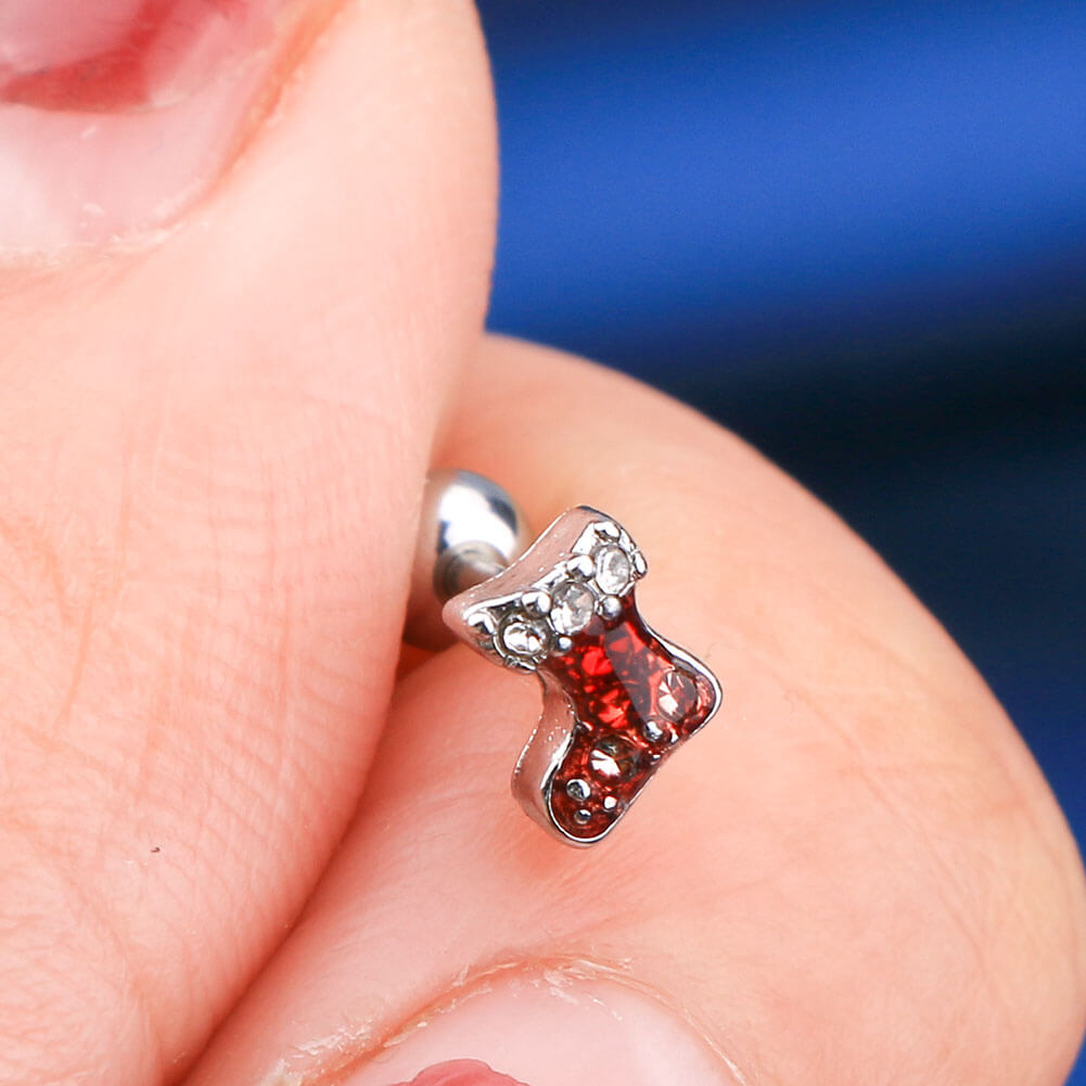 16G Christmas Red Boot Helix Tragus Cartilage Stud - OUFER BODY JEWELRY 