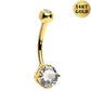 14K Gold Belly Ring 14G Round CZ Diamond Belly Button Ring - OUFER BODY JEWELRY 