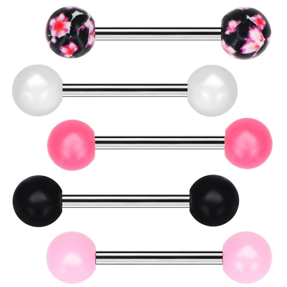 5Pcs 14G Sweet Style Acrylic and Steel Tongue Barbells Pack - OUFER BODY JEWELRY 