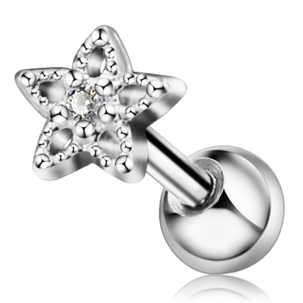 18 Gauge Star CZ and Beads Ball End Cartilage Stud - OUFER BODY JEWELRY 