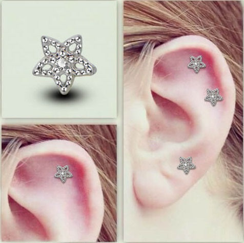 18 Gauge Star CZ and Beads Ball End Cartilage Stud - OUFER BODY JEWELRY 
