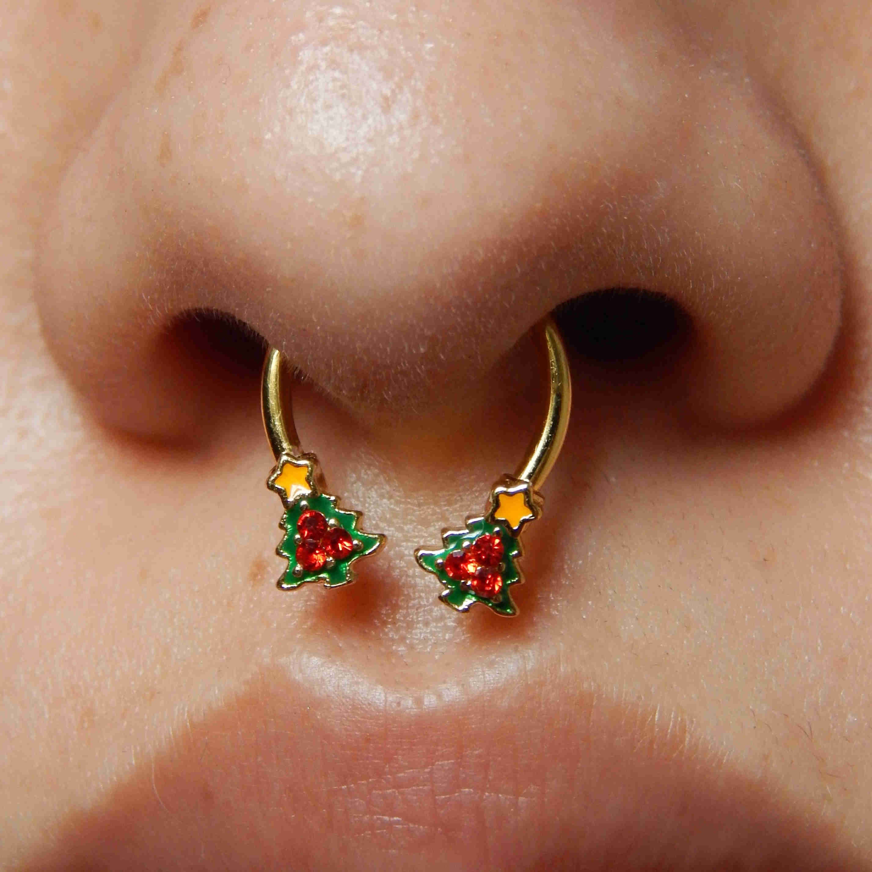 Colored Christmas Tree Horseshoe Septum Ring