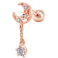 16G CZ Dangle Moon and Star Rose Gold Cartilage Stud - OUFER BODY JEWELRY 