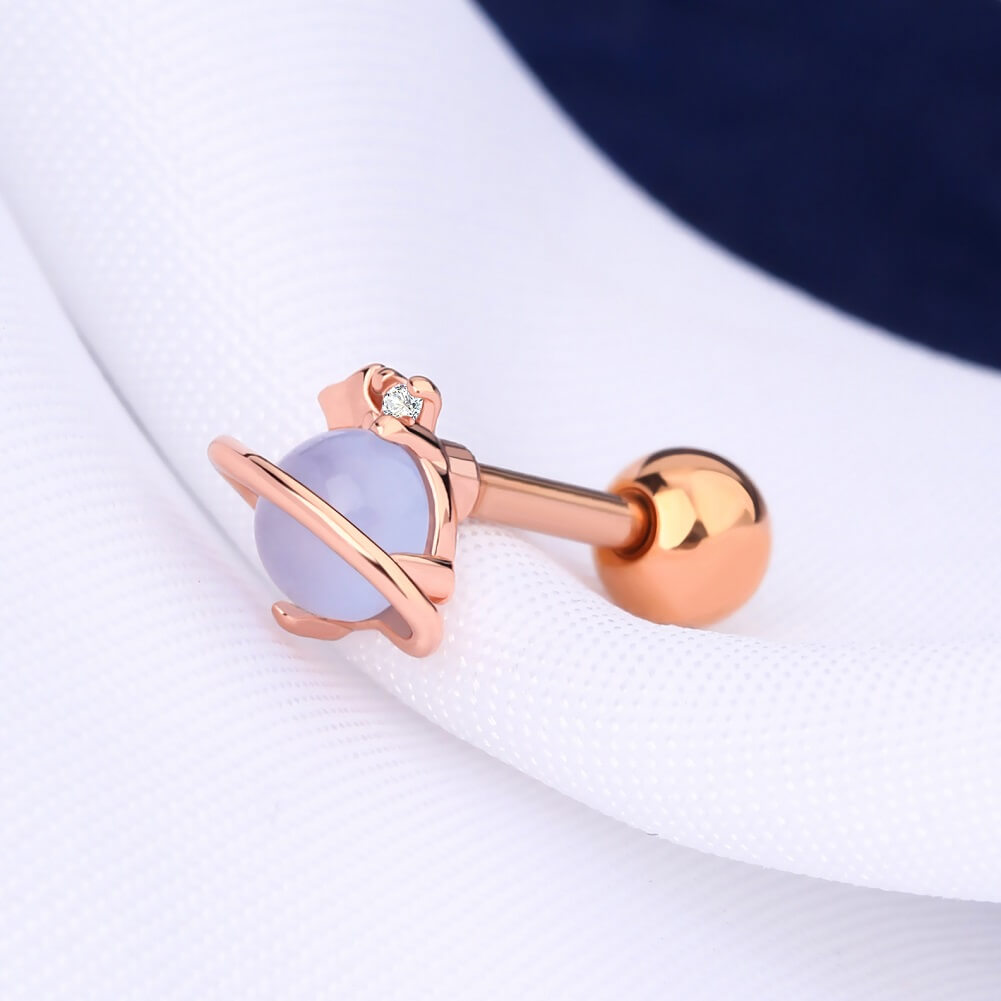 16G Silver and Rose Gold Helix Stud Saturn Tragus Stud