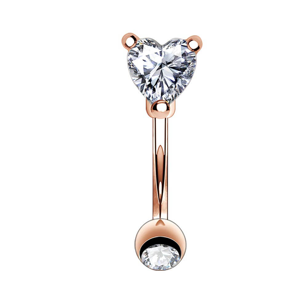 16G Heart CZ Rose Gold Curved Rook Rings - OUFER BODY JEWELRY 