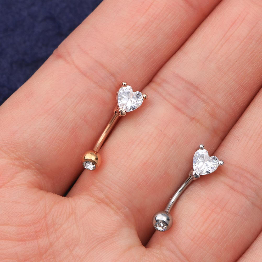 Bagues incurvées en or rose 16G Heart CZ