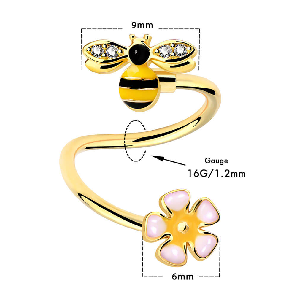 16G Bee Spiral S-Shape Helix Earring Piercing Jewelry - OUFER BODY JEWELRY