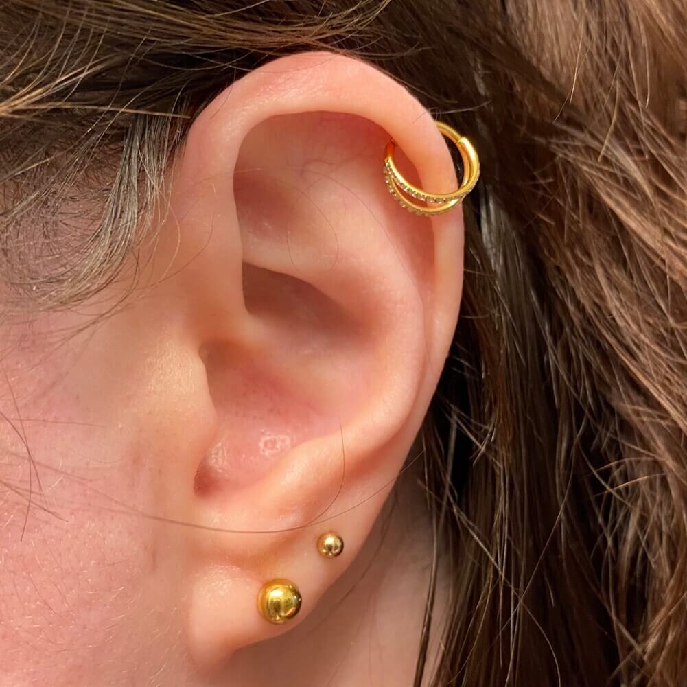 20G Double Nose Hoop Conch Earring CZ Helix Earring