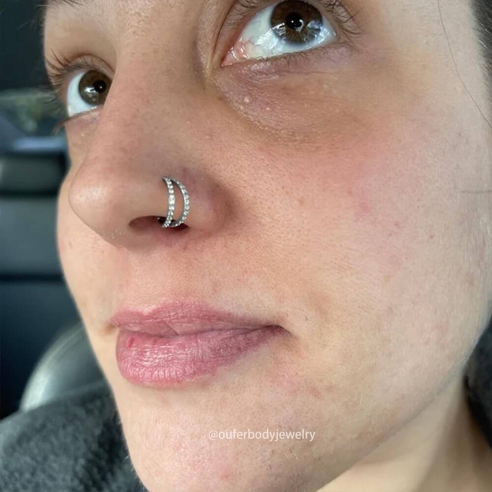 Double Up Nose Ring Silver / Straight Bar