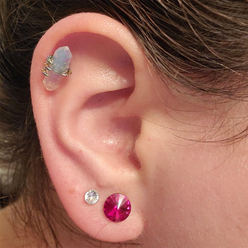 16G Dragon Claw Helix Stud Hexagonal Gemstone Cartilage Earring - OUFER BODY JEWELRY