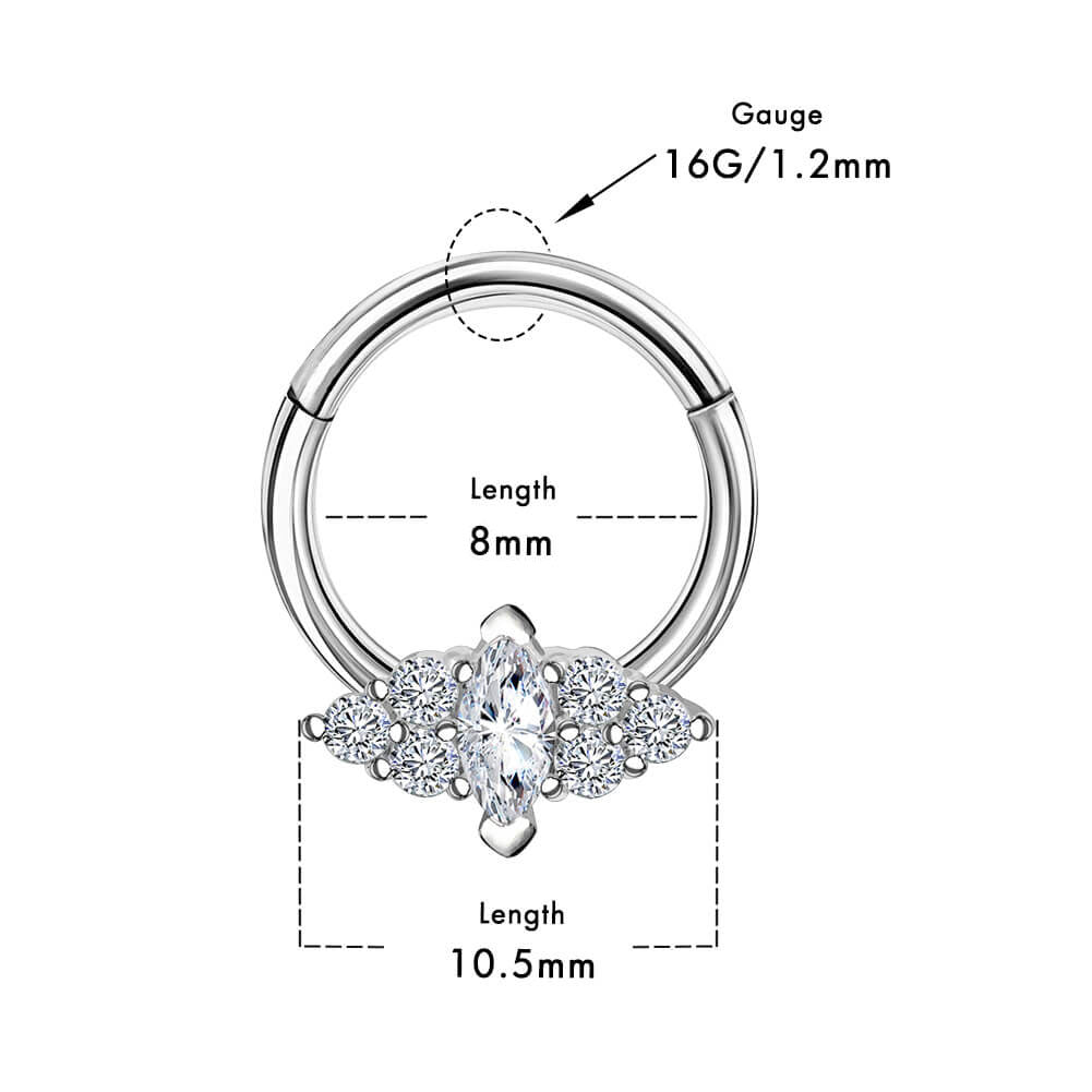 16G Oval CZ Wings Hinged Segment Daith and Septum Ring - OUFER BODY JEWELRY