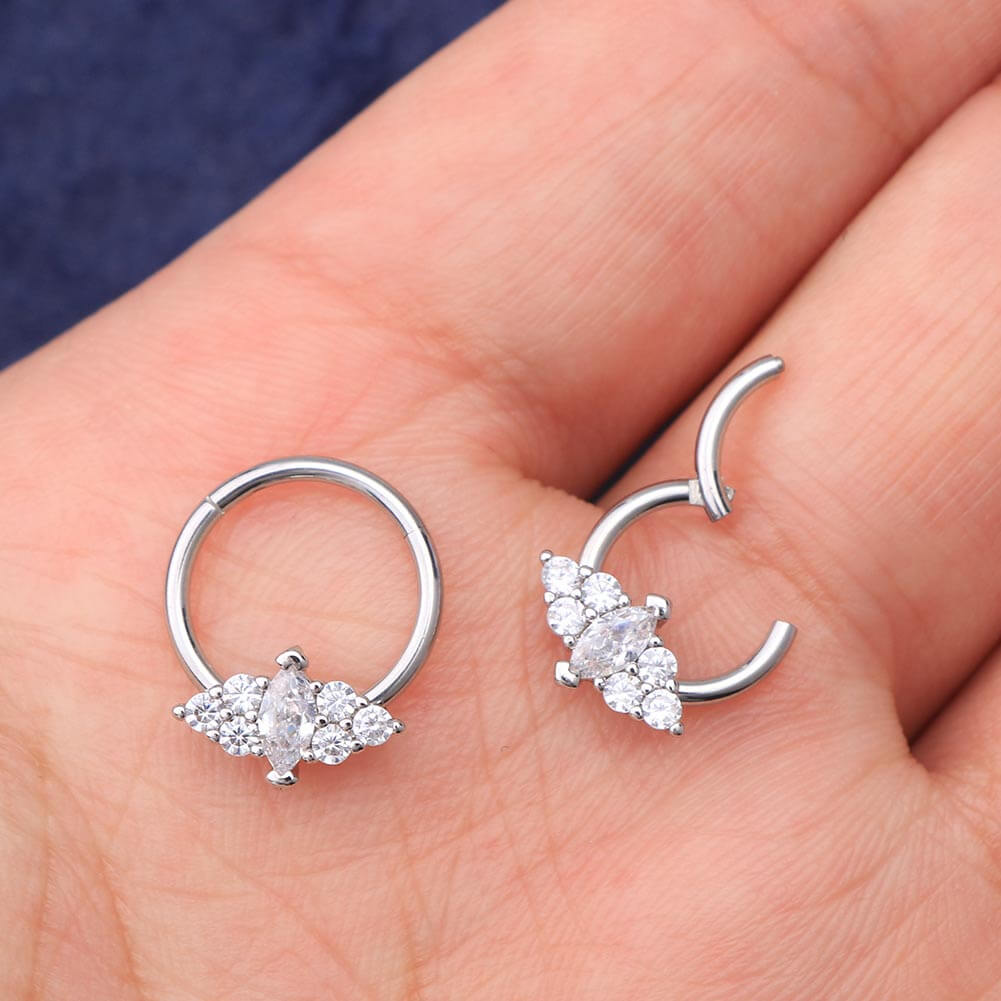 16G Oval CZ Wings Hinged Segment Daith and Septum Ring