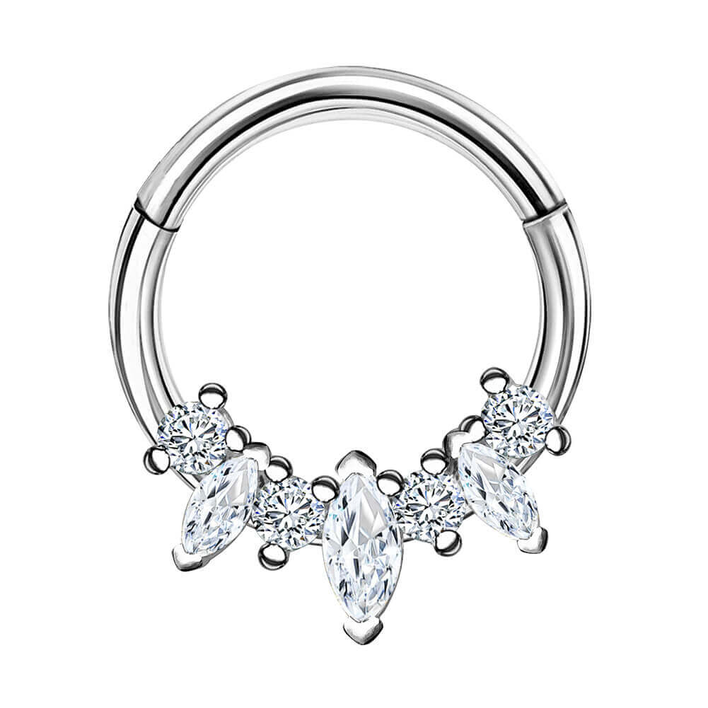 16G Oval and Round CZ Septum and Daith Hoop Ring - OUFER BODY JEWELRY 