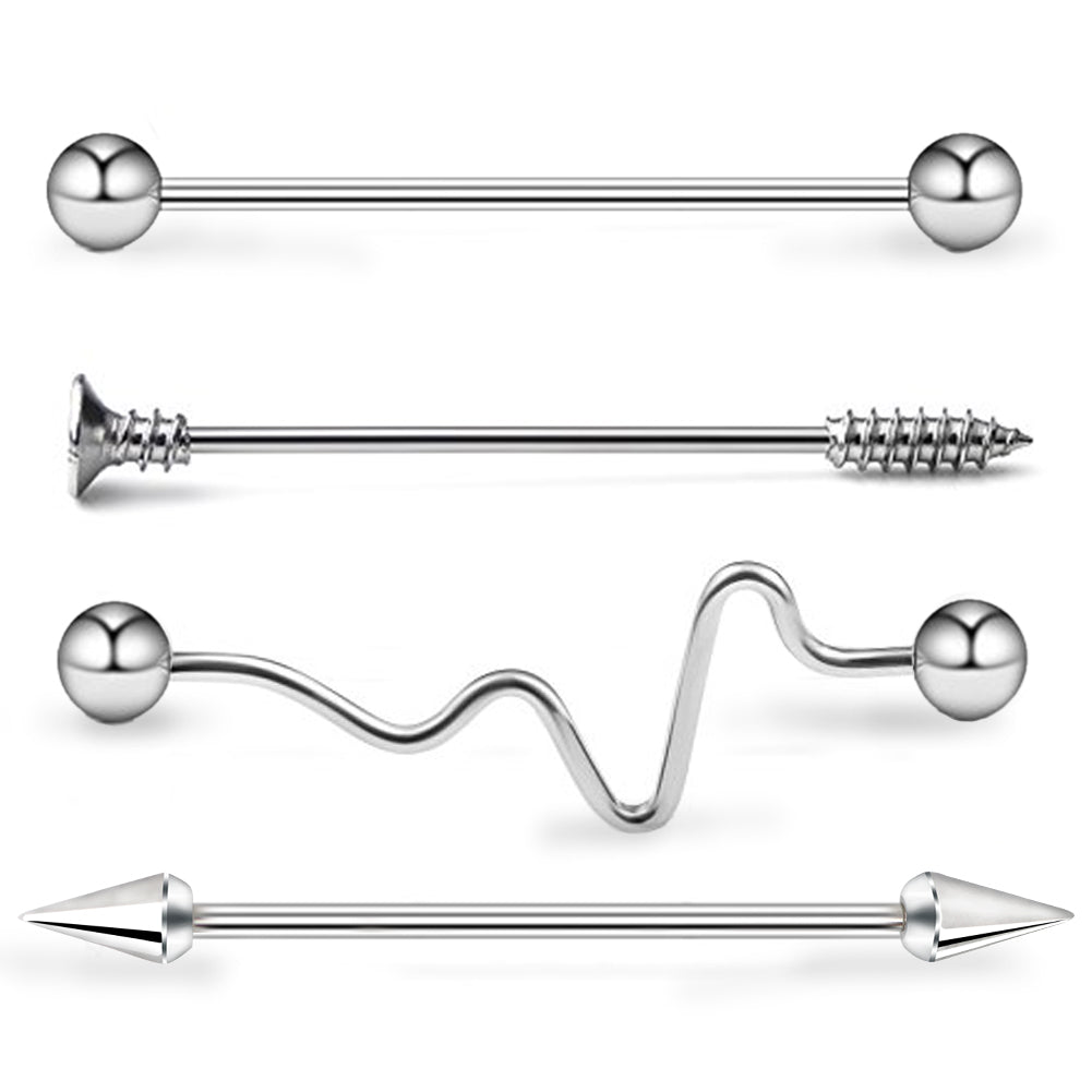 14G Spike and Screw Ends Minimalist Industrial Barbell Pack - OUFER BODY JEWELRY 