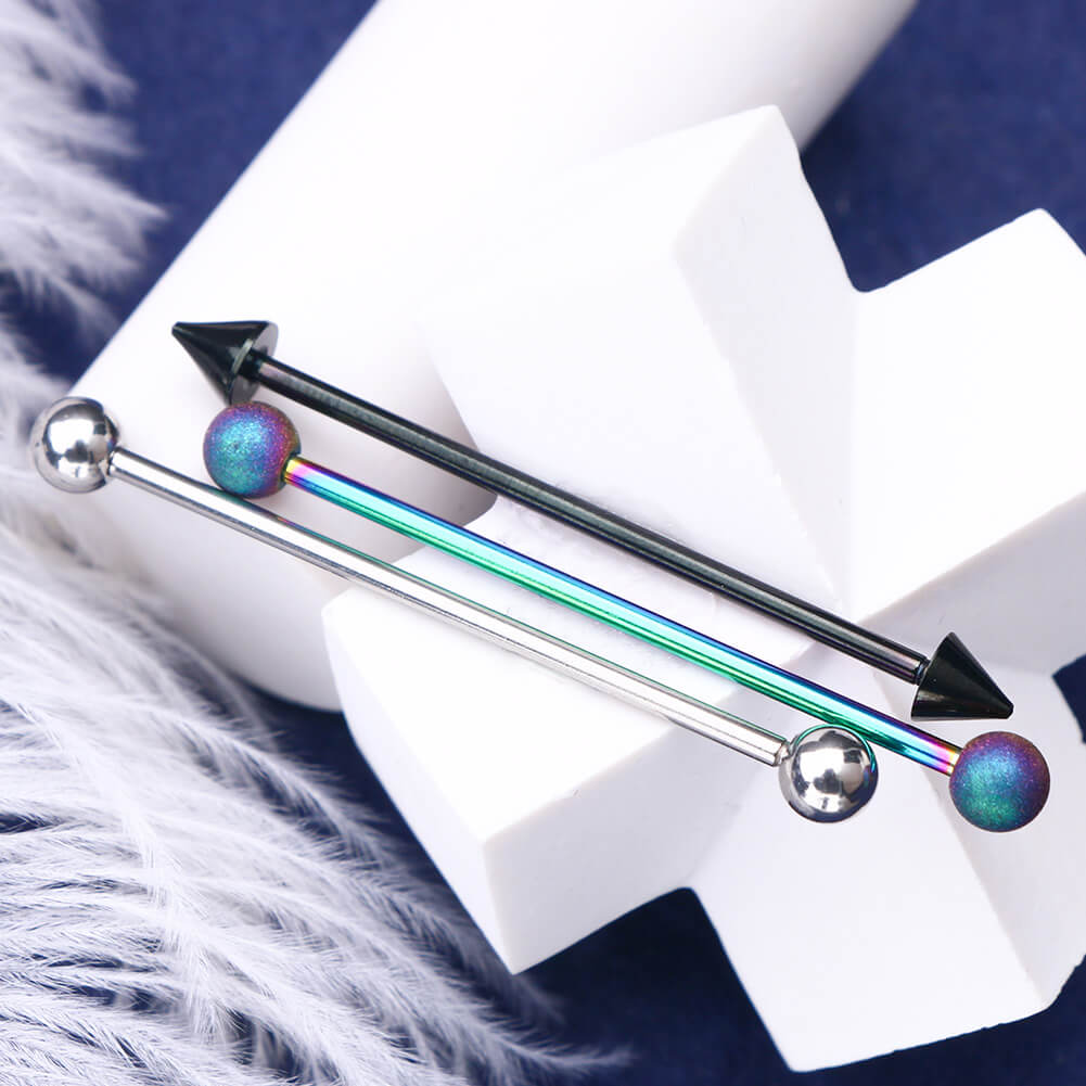 14G Black Spike Industrial Barbell Rainbow Straight Barbell Pack - OUFER BODY JEWELRY