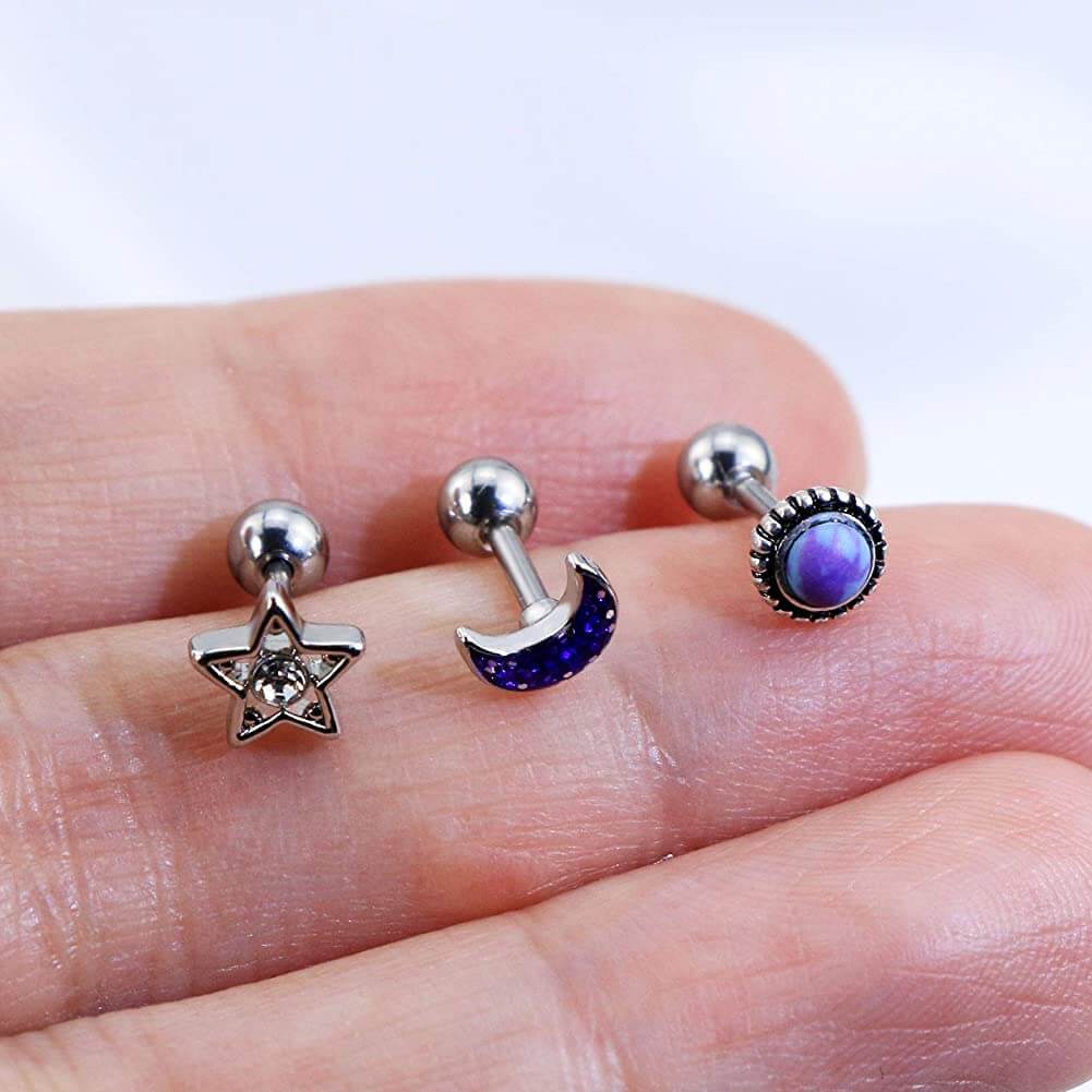 purple cartilage piercing studs