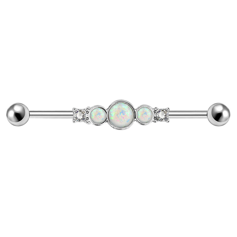 14G White Opal and CZ 38mm Industrial Barbell - OUFER BODY JEWELRY 