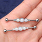 14G White Opal and CZ 38mm Industrial Barbell - OUFER BODY JEWELRY