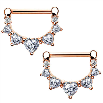 2pcs 14G Rose Gold Surgical Steel CZ Nipple Clicker Jewelry - OUFER BODY JEWELRY 