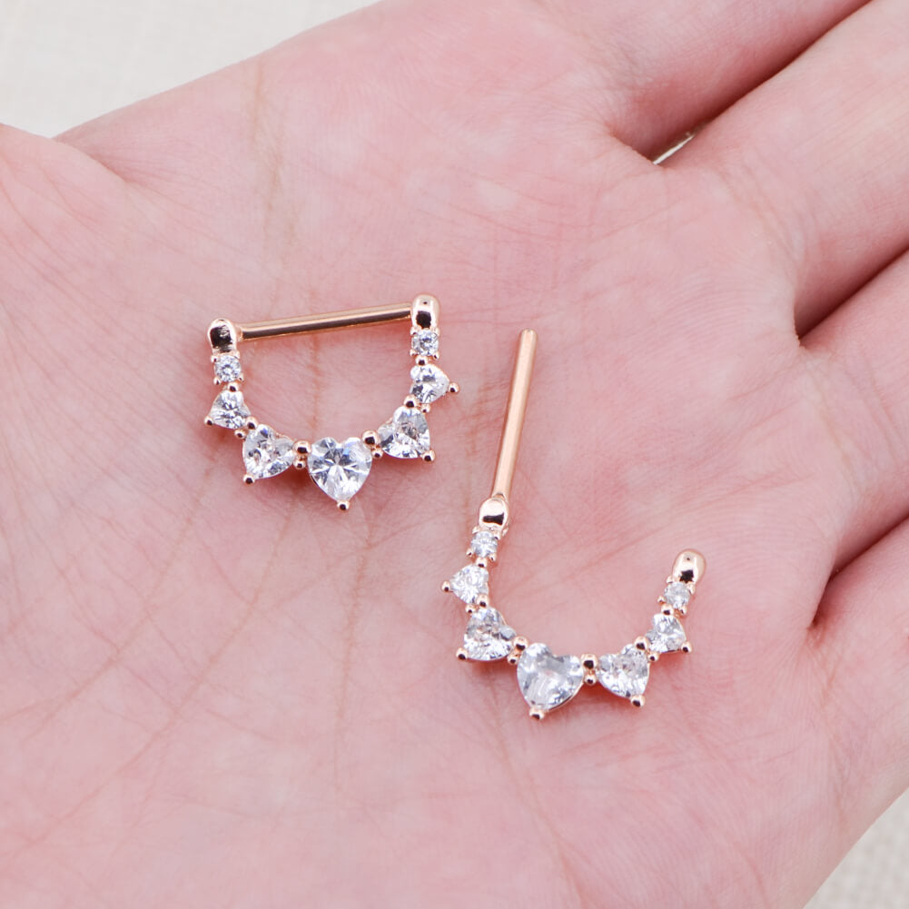 2pcs 14G Rose Gold Surgical Steel CZ Nipple Clicker Jewelry - OUFER BODY JEWELRY 
