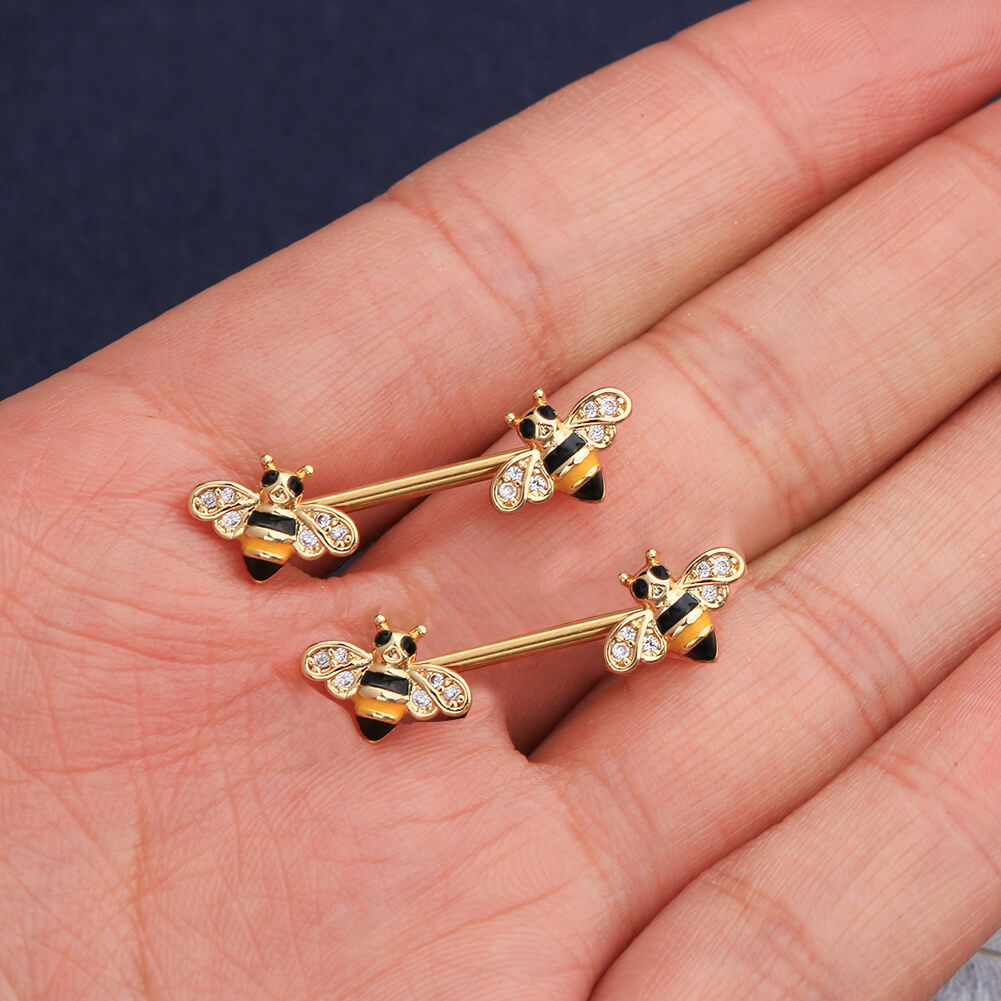 Golden Nipple Barbell..4mm Cz's..14g..12mm..14..or..16mm..Surgical  Steel(Single one)