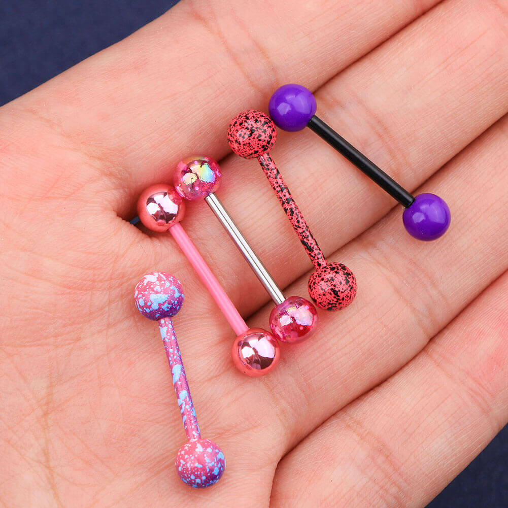 5PCS Pink and Purple Splatter Tongue Ring Pack - OUFER BODY JEWELRY 