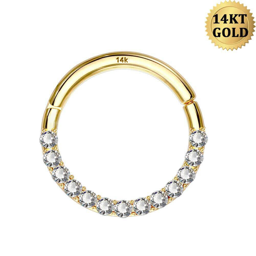 14K Front CZ Segment Septum Ring